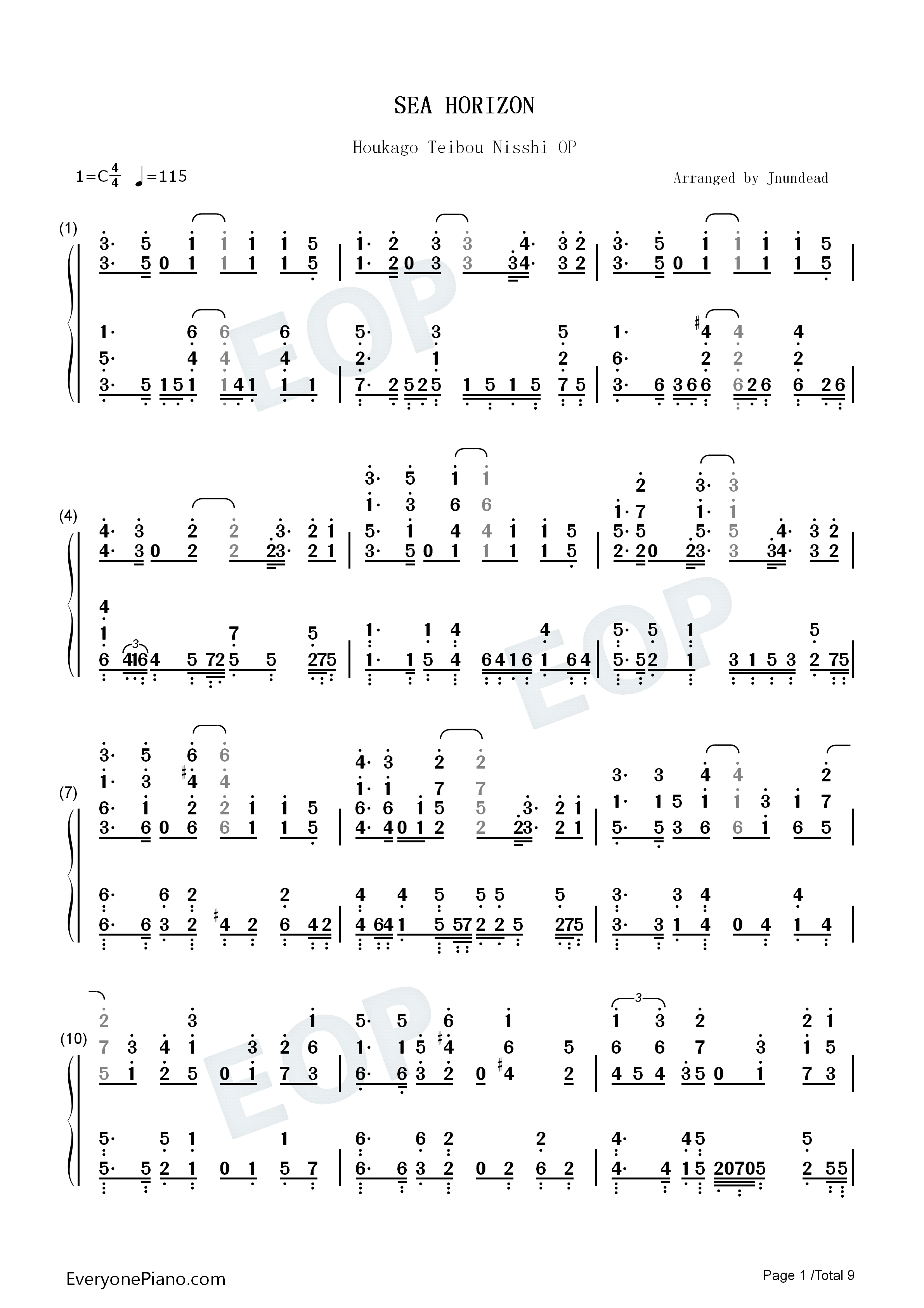 SEA_HORIZON钢琴简谱_海野高中海堤社演唱