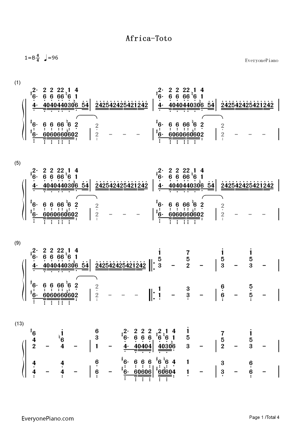 Africa钢琴简谱_Toto演唱