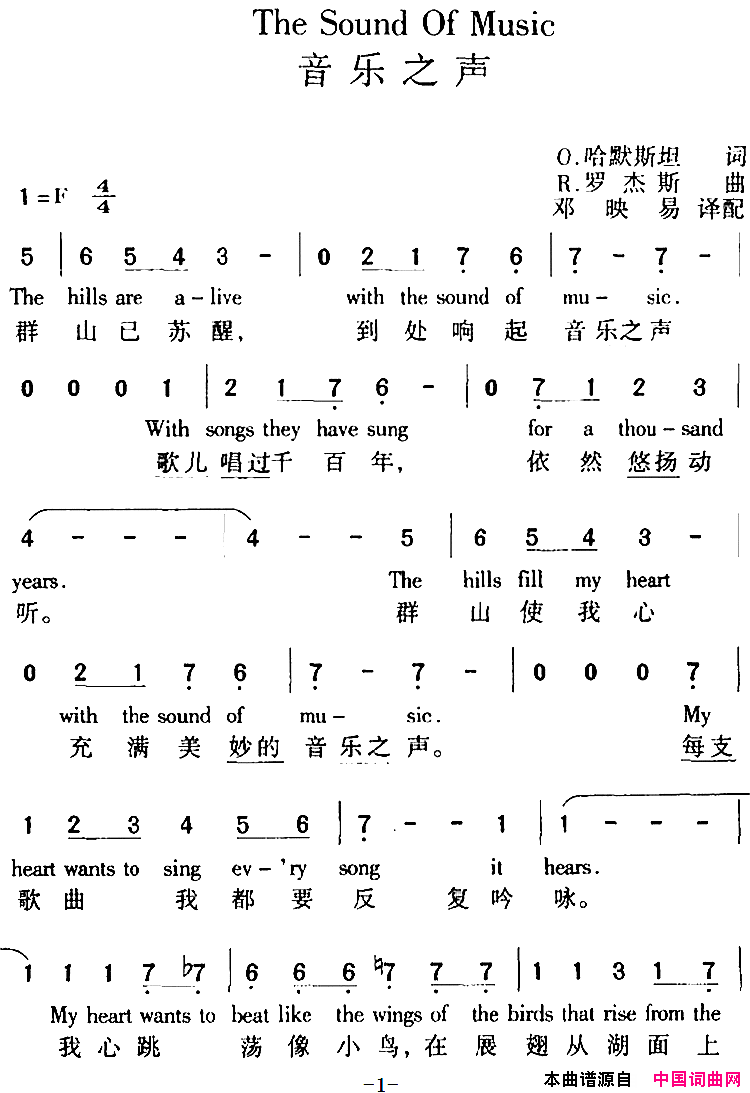 TheSoundOfMusic音乐之声中外文对照The_Sound_Of_Music_音乐之声中外文对照简谱