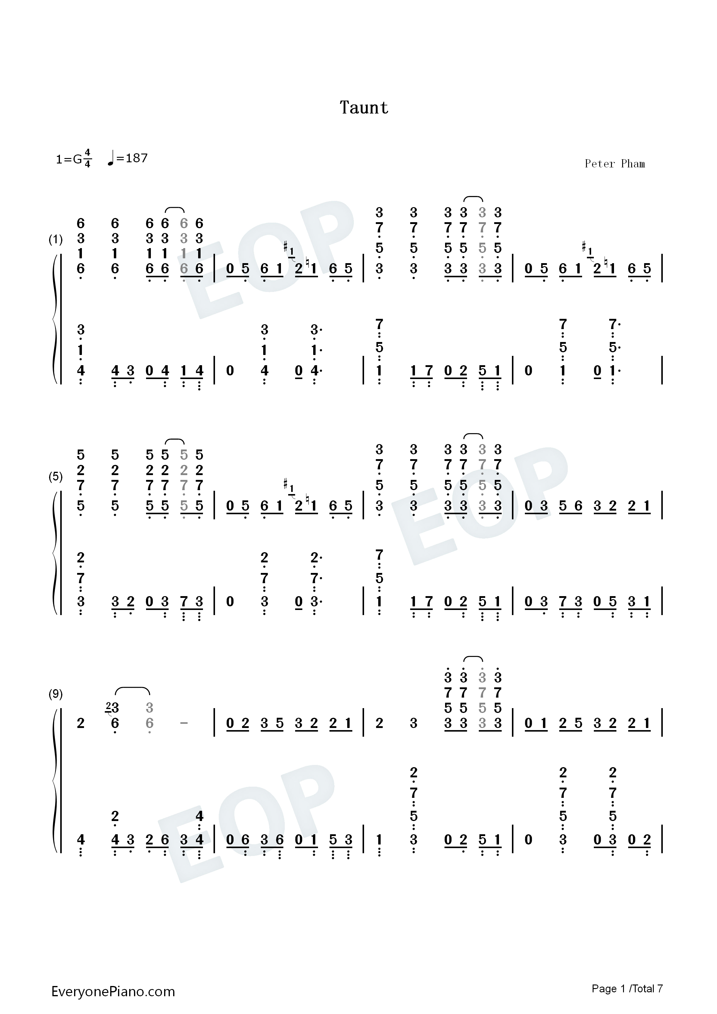 Taunt钢琴简谱_Lovejoy演唱