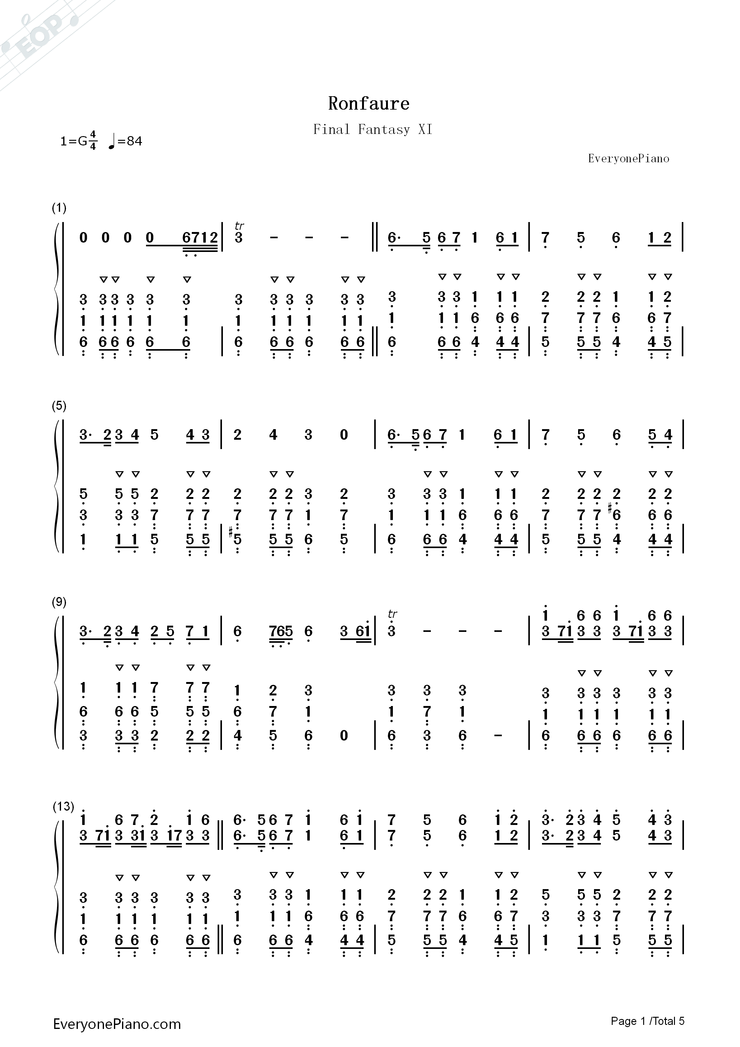 Ronfaure钢琴简谱_植松伸夫演唱