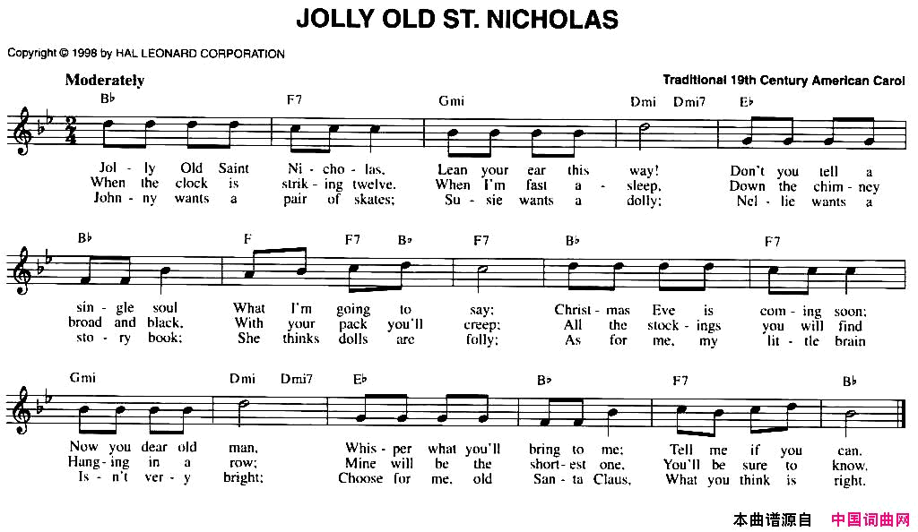 JOLLYOLDST.NICHOLAS简谱