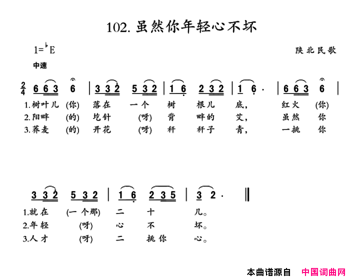 虽然你年轻心不坏简谱