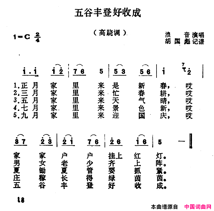 沁源民歌：五谷丰登好收成简谱_浪音演唱