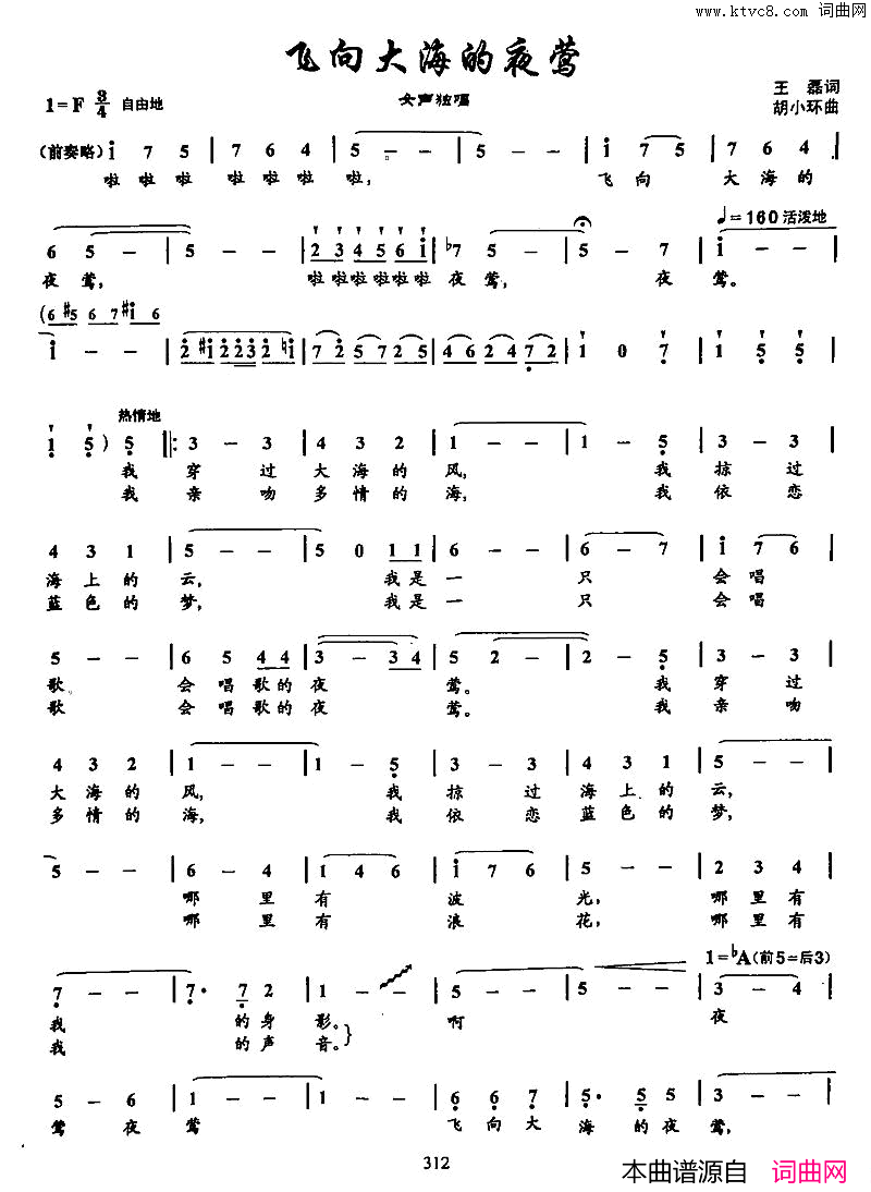 20飞向大海的夜莺双谱简谱