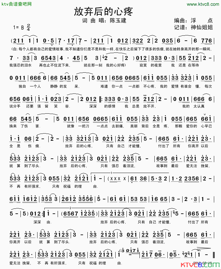 放弃后的心疼简谱_陈玉建演唱_陈玉建/陈玉建词曲