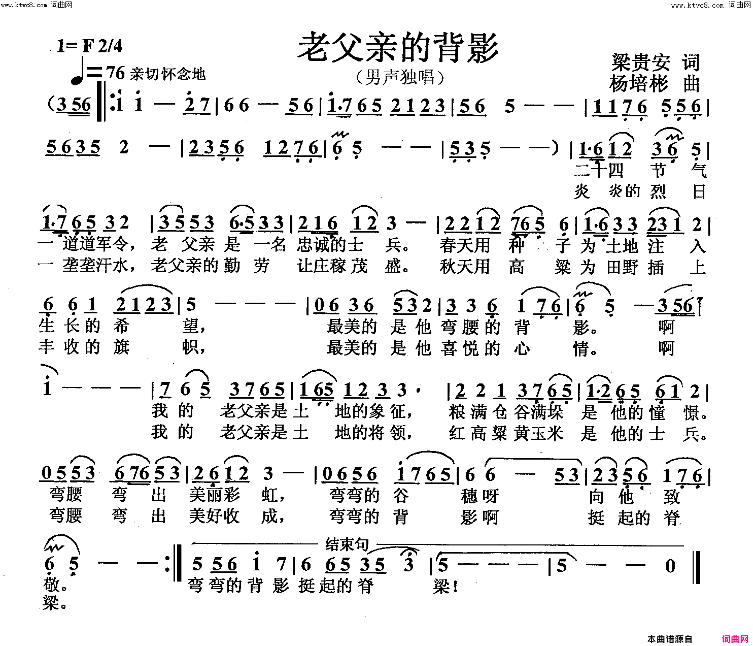 老父亲的背影男声独唱简谱