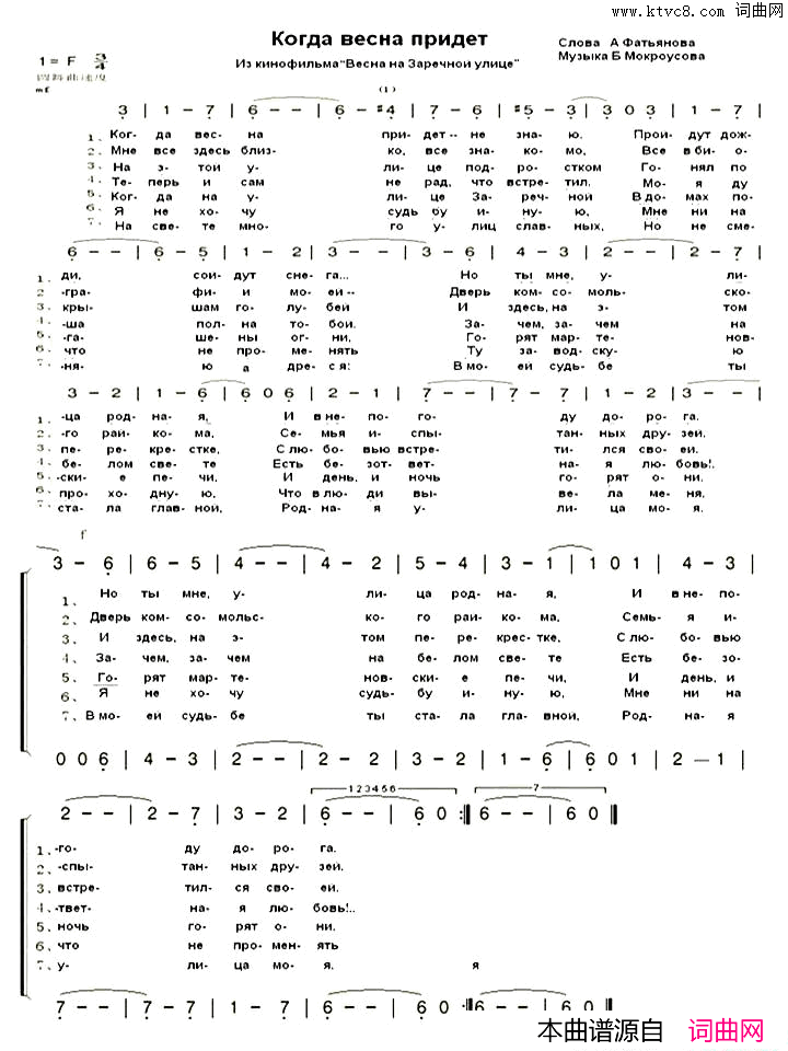 几时春来Когдавеснапридет简谱