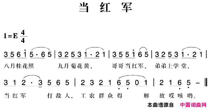 赣南闽西红色歌曲：当红军简谱