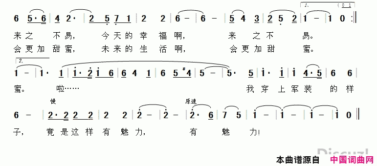 我穿上军装的样子简谱