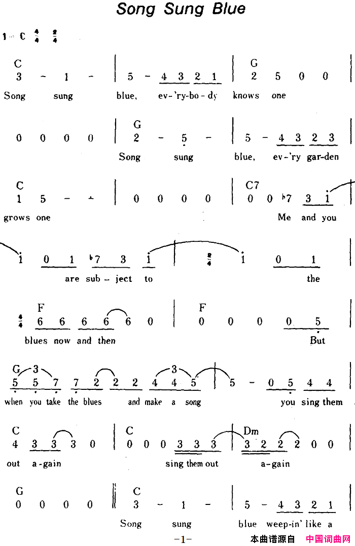 [美]SongSungBlue爱之歌、带和弦[美]Song_Sung_Blue爱之歌、带和弦简谱