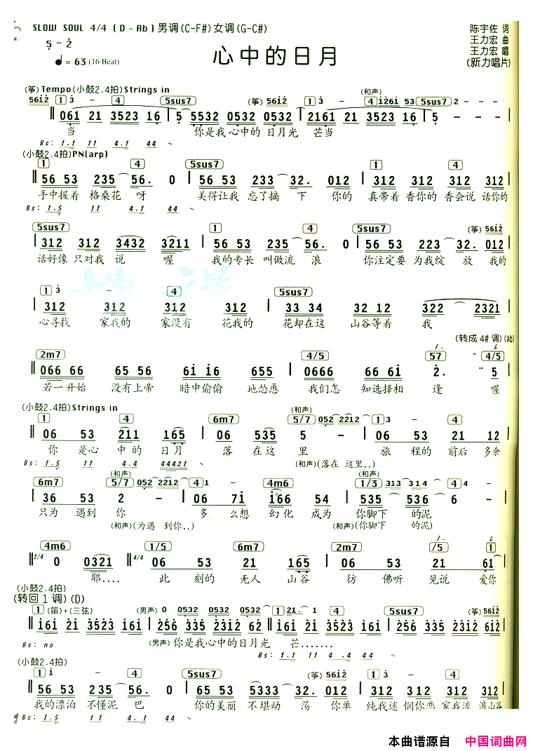 心中的日月简谱_王力宏演唱