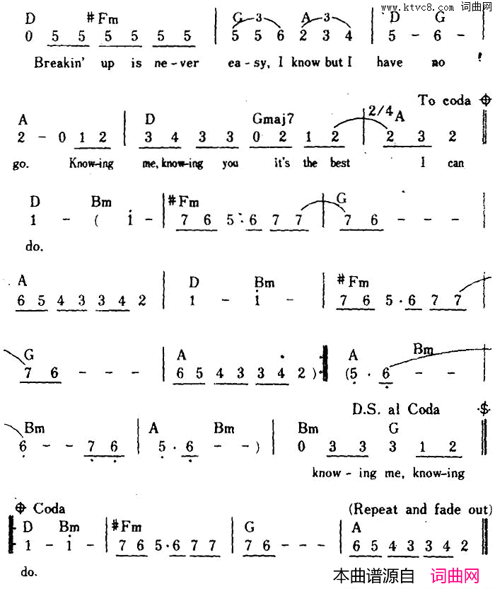 【美】KnowingMe，KnowingYou知我知你简谱