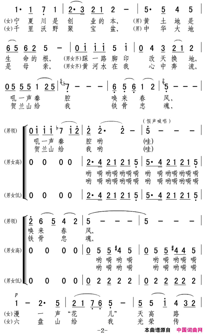 宁夏人音乐电视片_宁夏好风光_插曲简谱