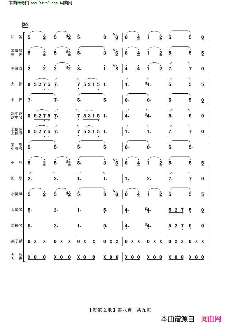 海滨之歌_管弦乐总谱简谱