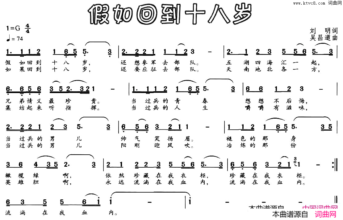 假如回到十八岁刘明词吴昌道曲假如回到十八岁刘明词_吴昌道曲简谱