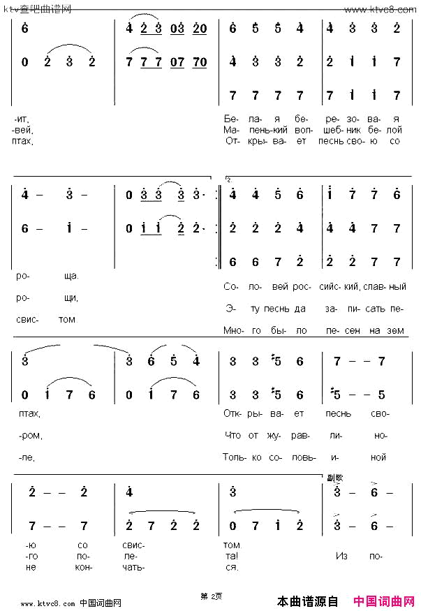 [俄]夜莺林合唱简谱