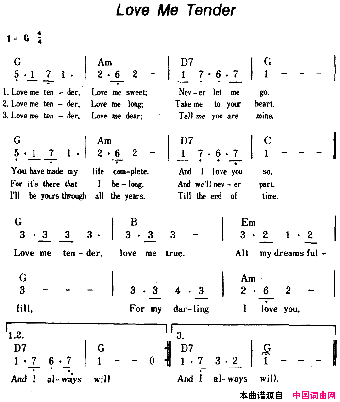 [美]LoveMeTender真诚地爱我[美]Love_Me_Tender真诚地爱我简谱