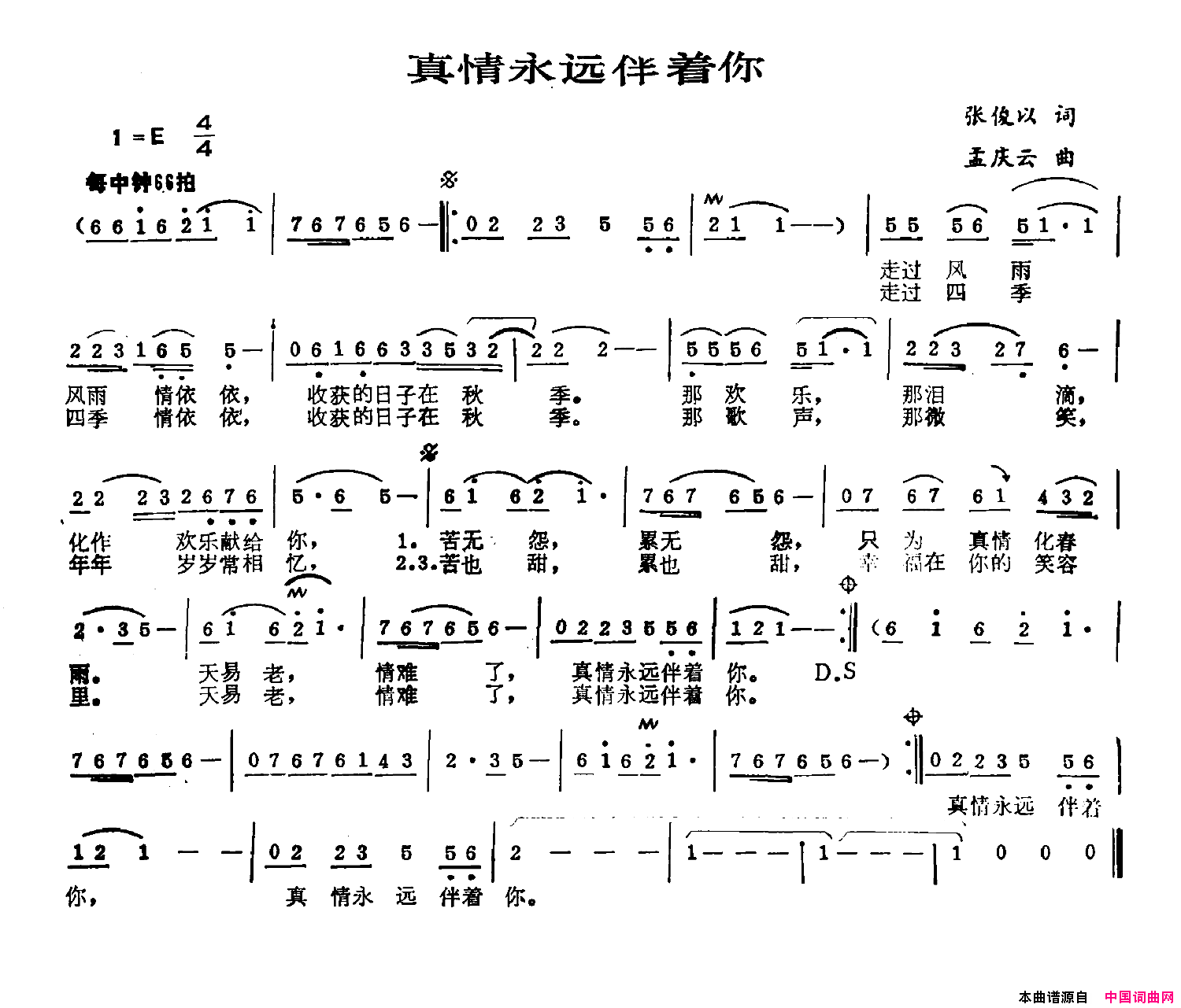 真情永远伴着你简谱