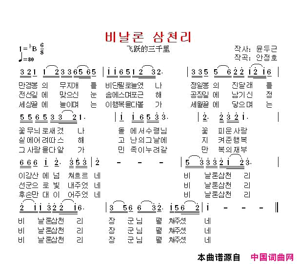 [朝鲜]飞跃的三千里简谱