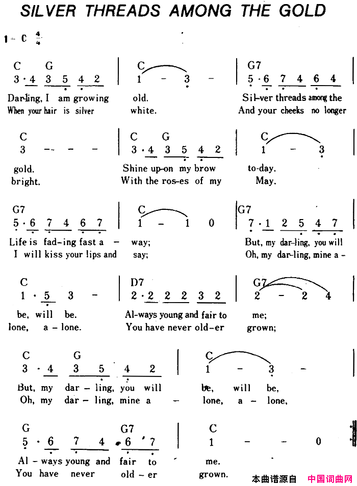 [美]SilverThreadsAmongTheGold金发中的银发、带和弦[美]Silver_Threads_Among_The_Gold金发中的银发、带和弦简谱
