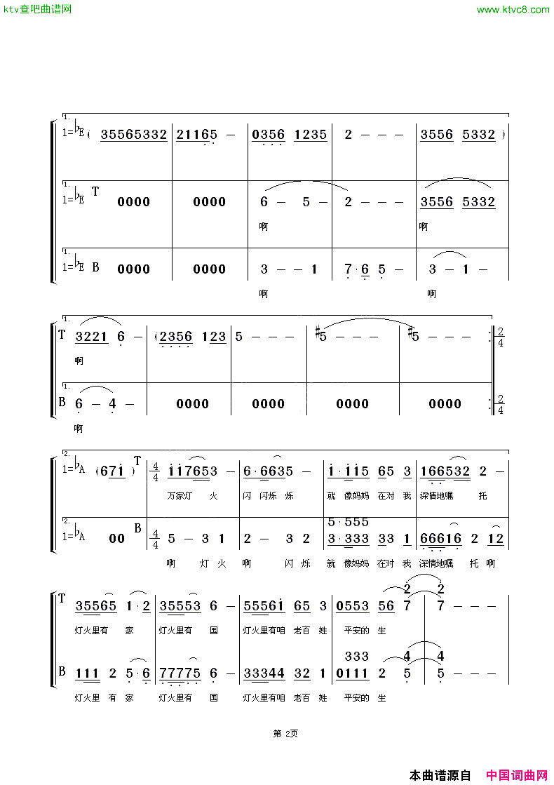 万家灯火男声合唱王宏伟演唱歌曲简谱_王宏伟演唱_米永生/米永生词曲