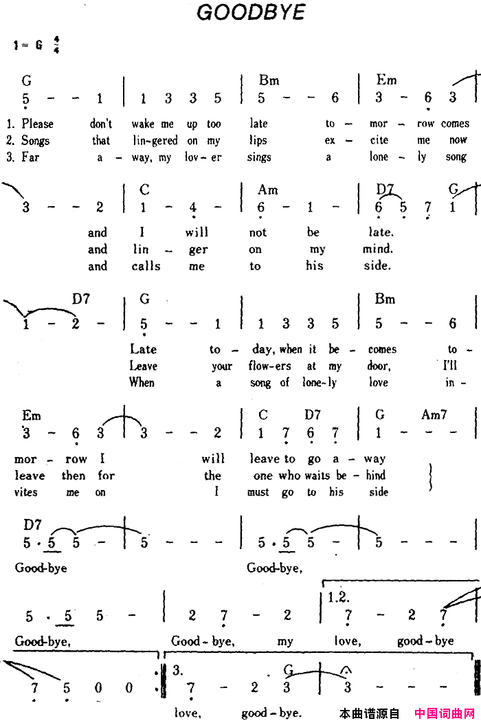 [美]Goodbye再见简谱
