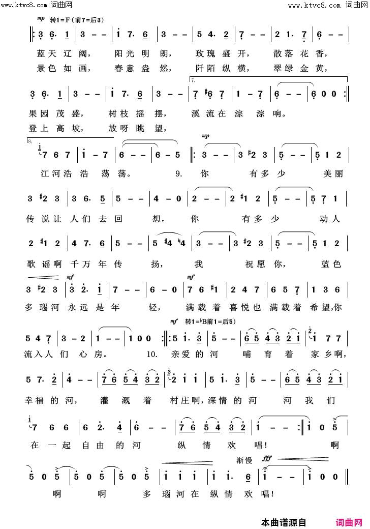 多瑙河之夜外国歌曲100首简谱