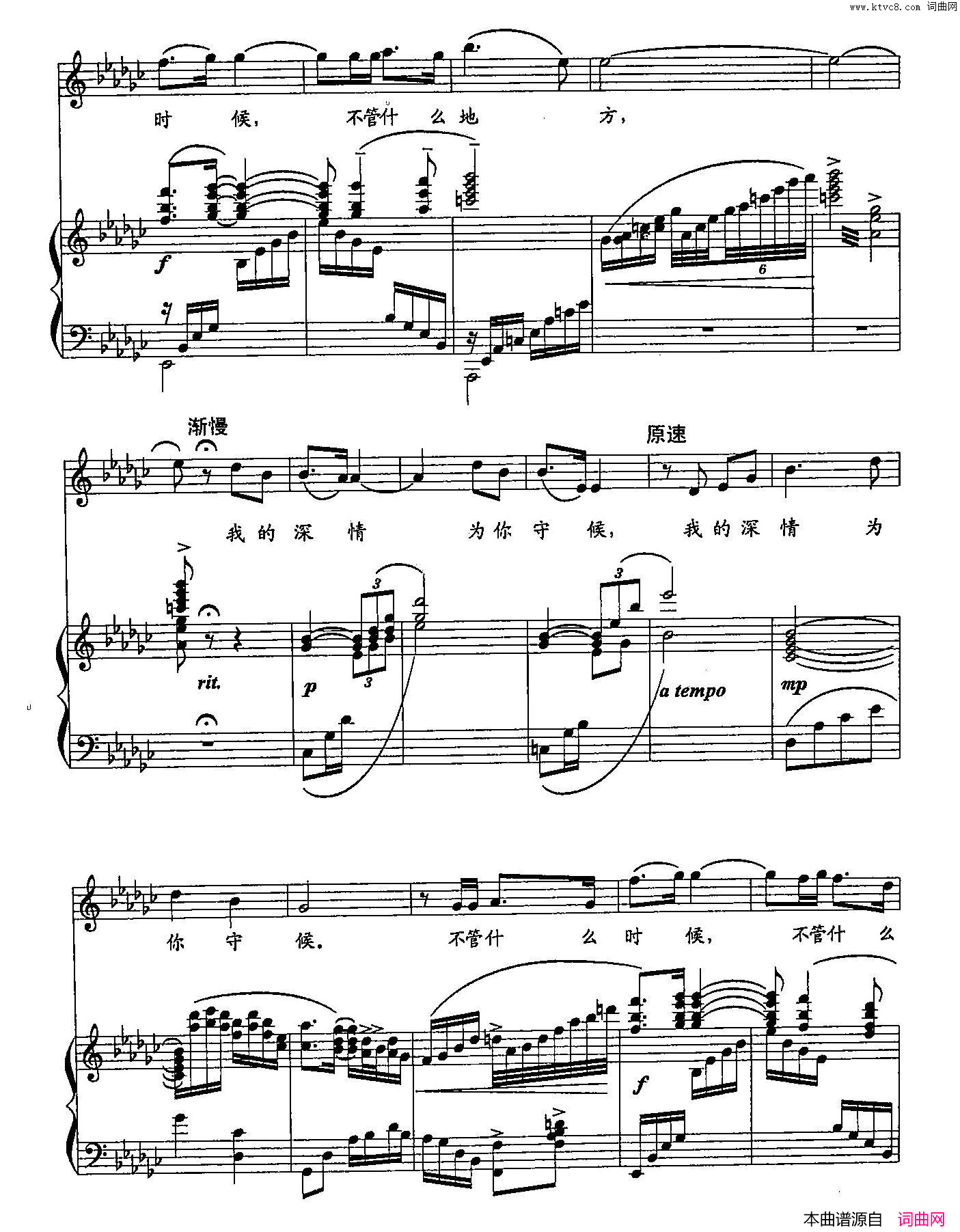 我的深情为你守候双谱简谱