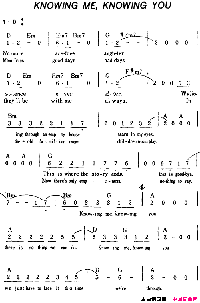 【美】KnowingMe，KnowingYou知我知你简谱