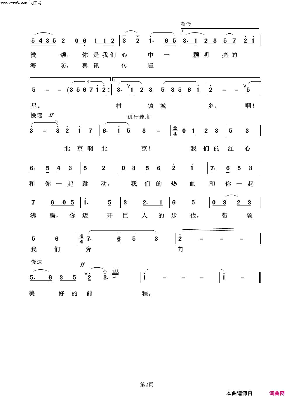 北京颂歌红色旋律100首简谱_李双江演唱_洪源/田光、傅晶词曲