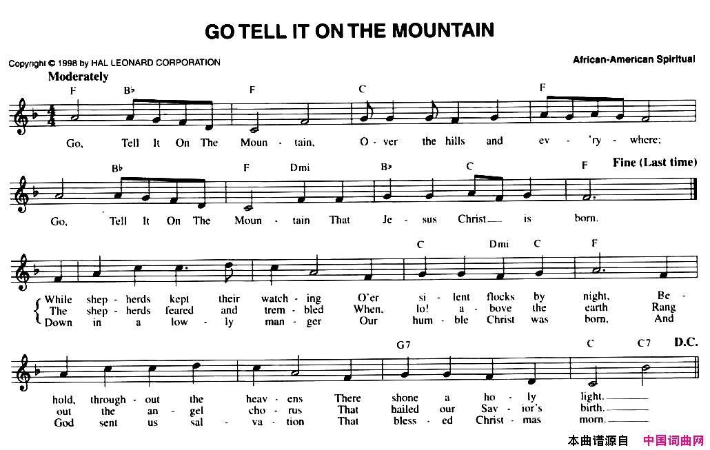 GOTELLITONTHEMOUNTAIN简谱