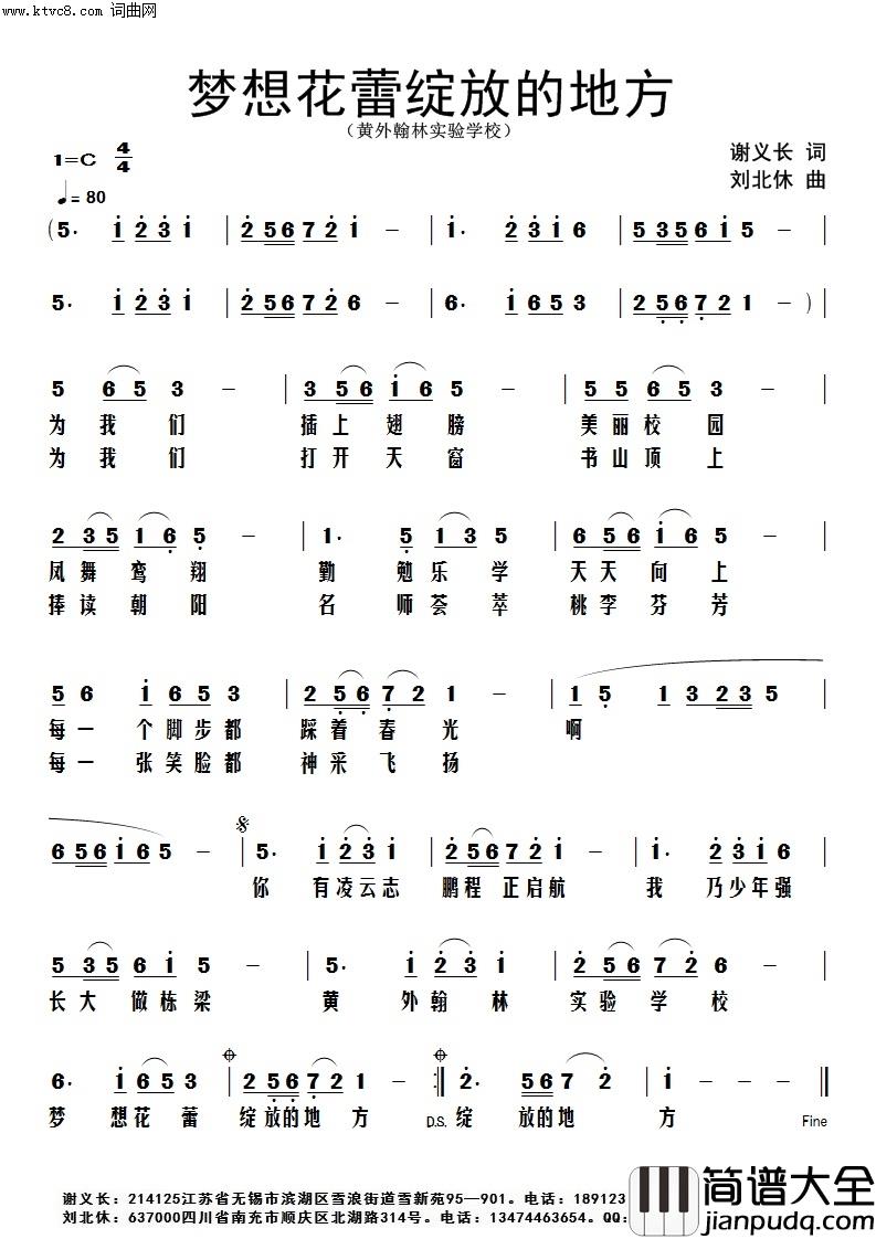 梦想花蕾绽放的地方简谱