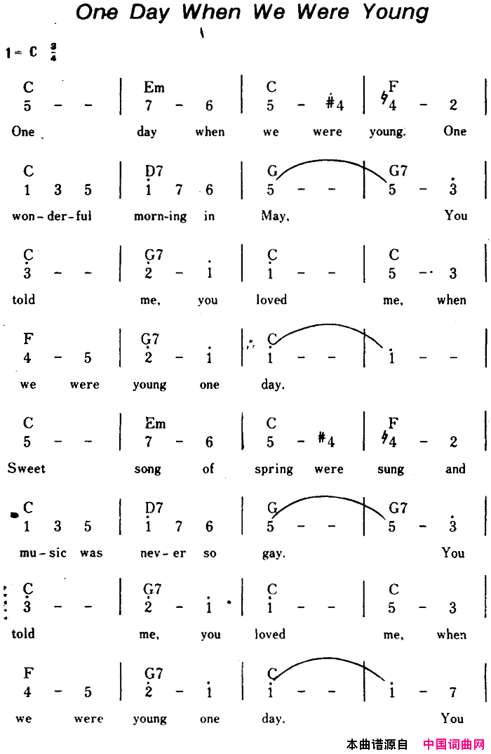 【美】OneDayWhenWeWereYoung当我们年轻的时候、带和弦简谱