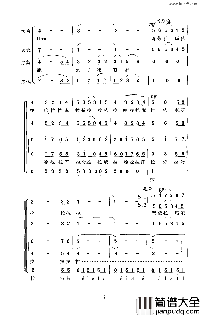 玛依拉瞿希贤编合唱简谱_北洋合唱团演唱