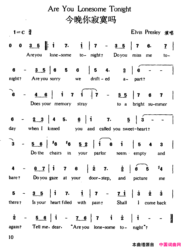 [美]今晚你寂寞吗简谱