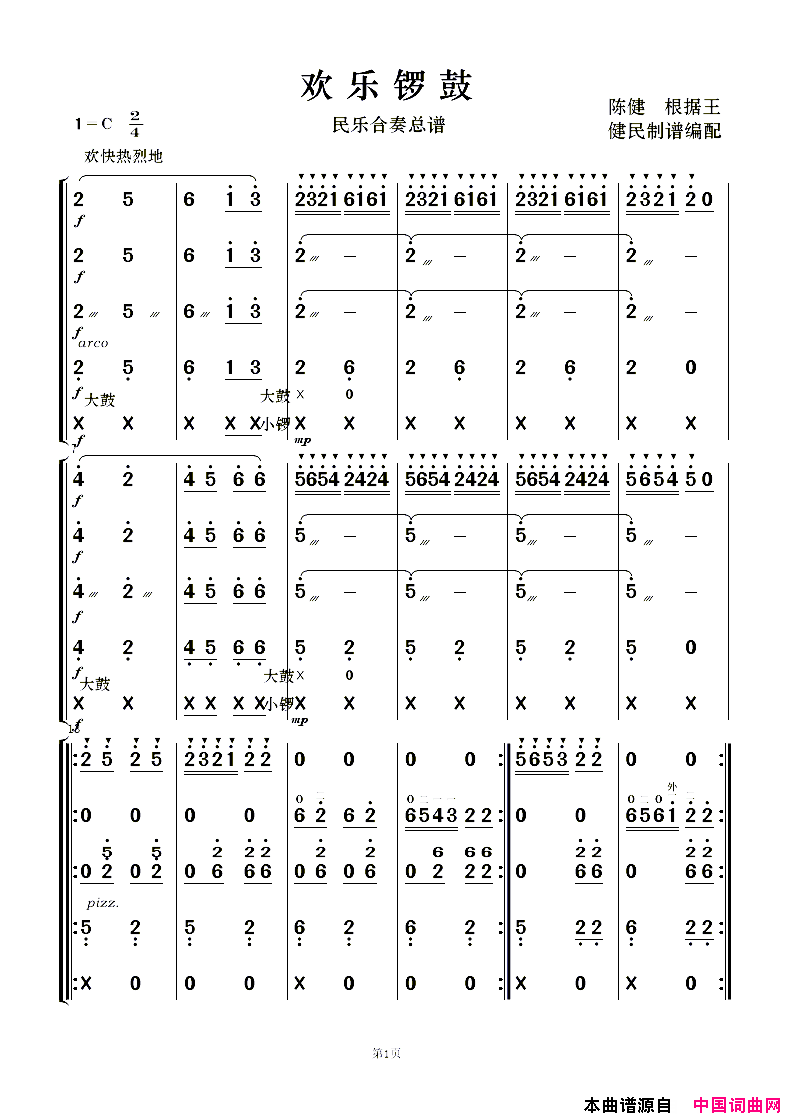 欢乐锣鼓民乐合奏简谱