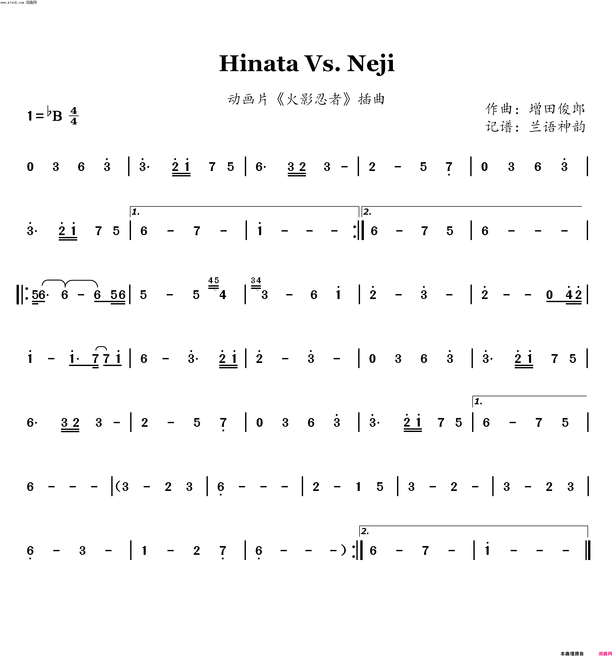 Hinata_Vs·_Neji动画片_火影忍者_插曲简谱