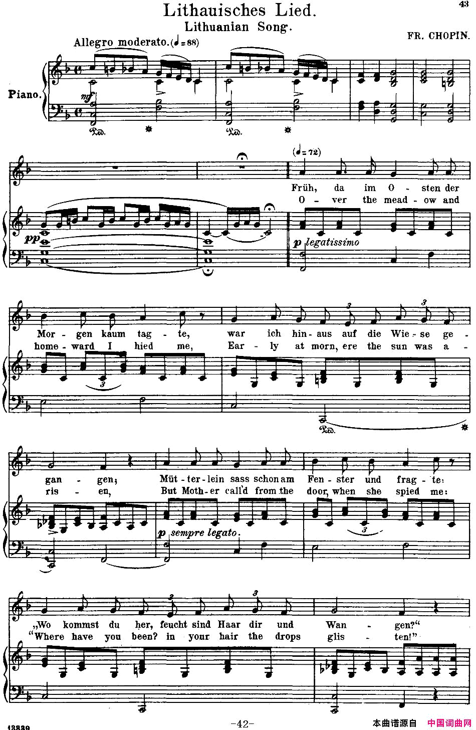 Chopin_17PolishSongsOp.74，No.16LithauischesLied.LithuanianSong.钢琴伴奏谱Chopin_17_Polish_Songs_Op.74，No.