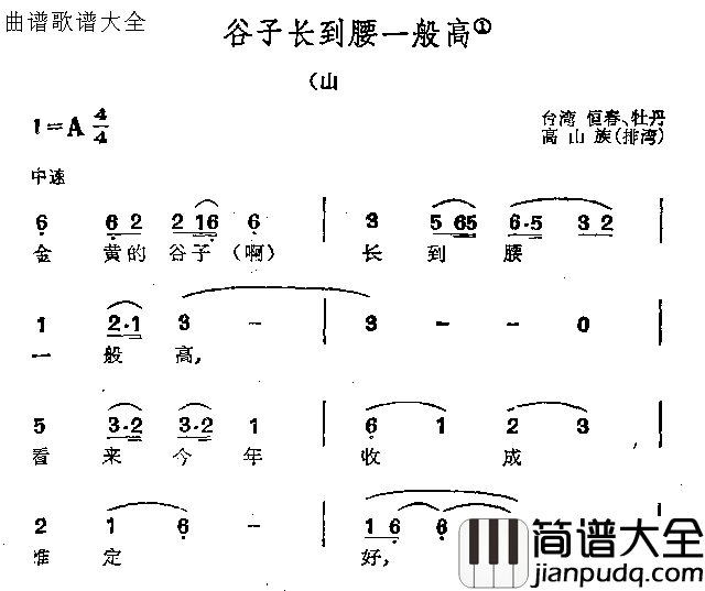 谷子长到腰一般高简谱