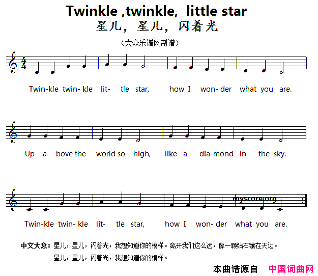 英文儿歌：Twinkle,twinkle,littlestar星儿，星儿，闪着光英文儿歌：Twinkle,twinkle,little_star星儿，星儿，闪着光简谱