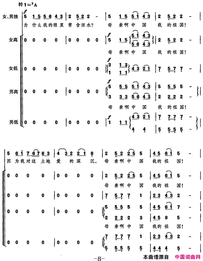 致祖国选自音乐舞蹈史诗_复兴之路_简谱_阎维文演唱_任卫新/孟卫东词曲