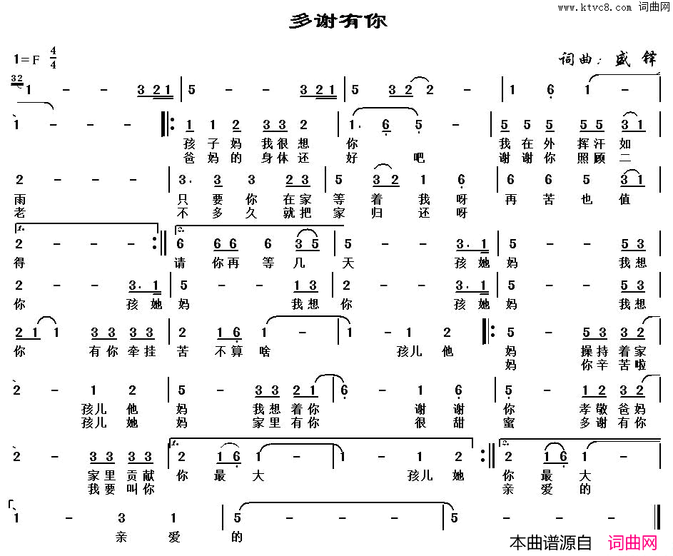 多谢有你简谱