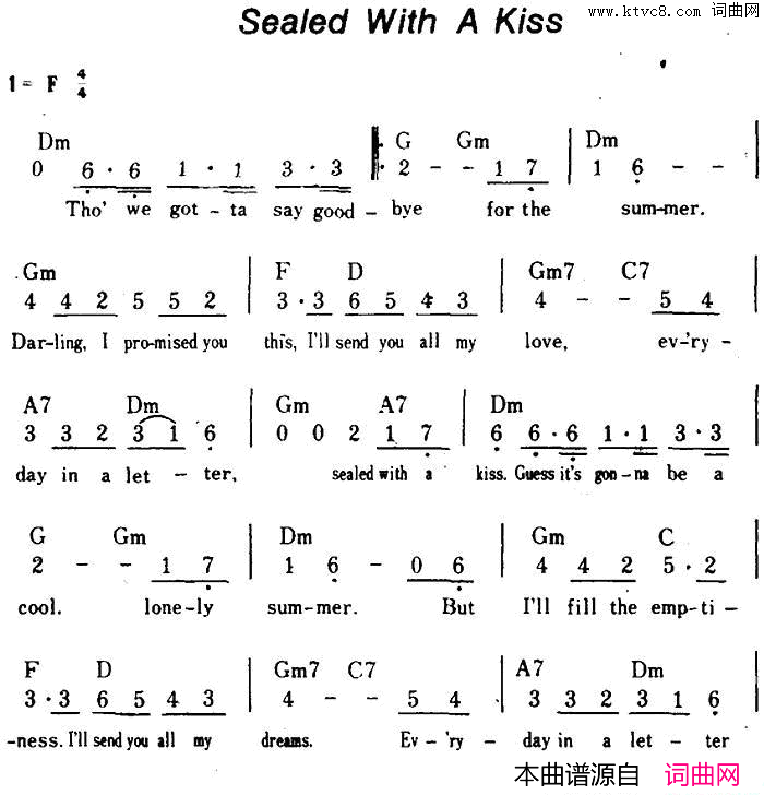[美]SealedWithAKiss印一个吻、带和弦[美]Sealed_With_A_Kiss印一个吻、带和弦简谱