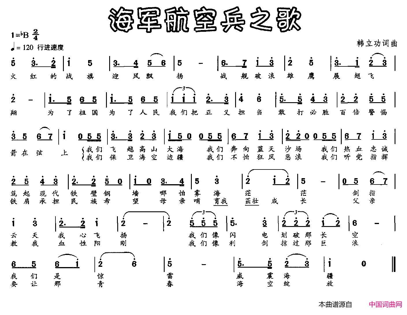 海军航空兵之歌简谱