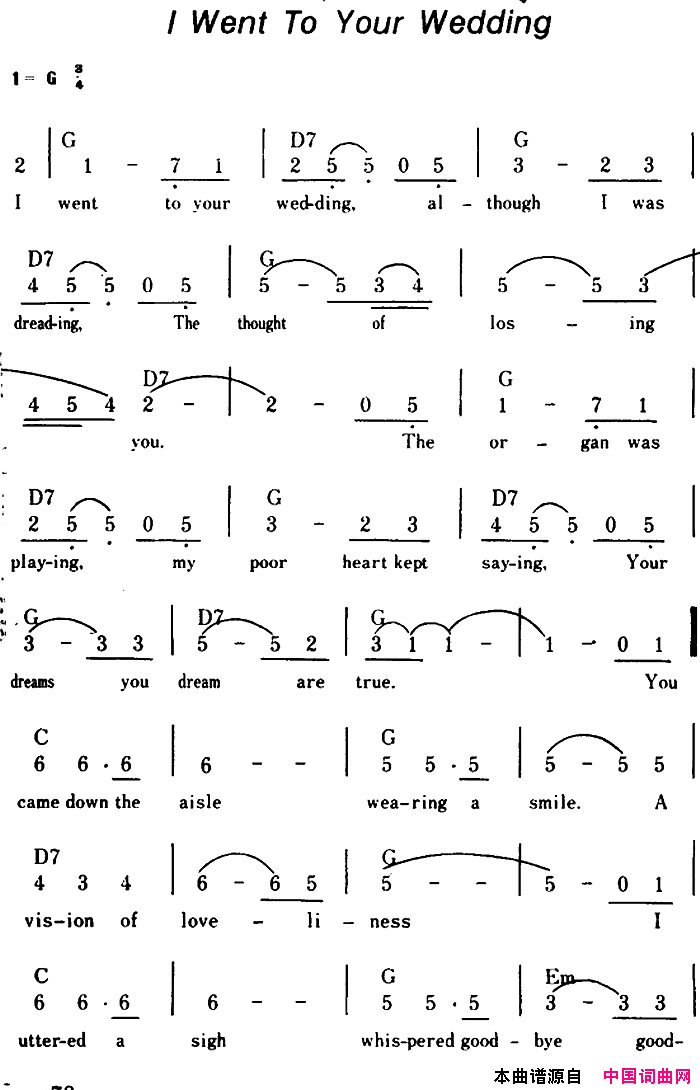 【美】IWentToYourWedding我参加你的婚礼简谱