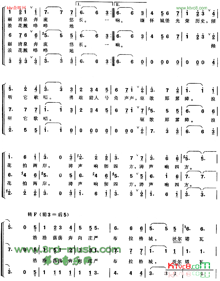 沃尔塔瓦河[合唱曲谱]简谱