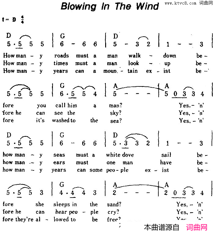 [美]BlowingInTheWind答案在风中[美]Blowing_In_The_Wind答案在风中简谱