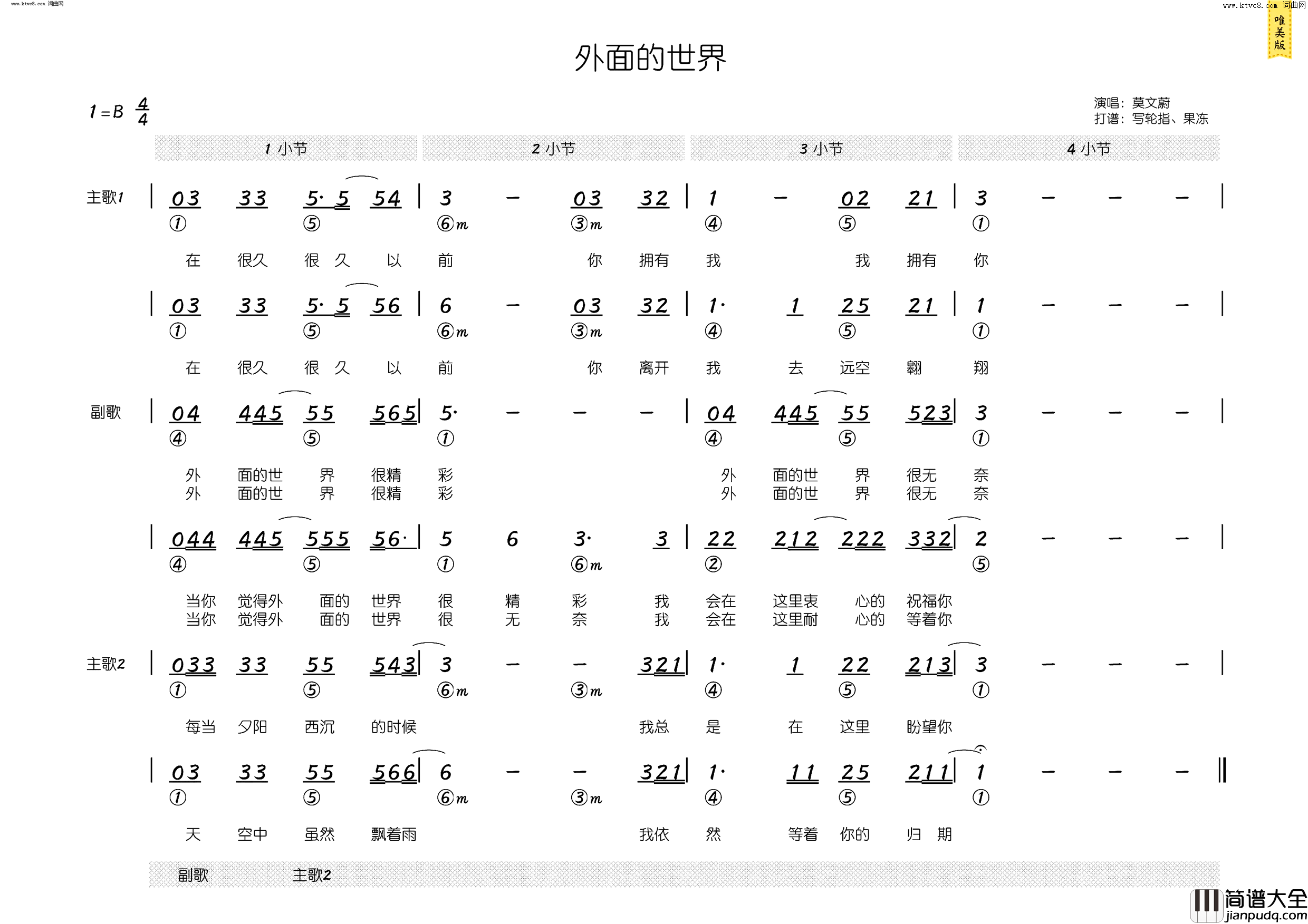 外面的世界_简和谱简谱_莫文蔚演唱