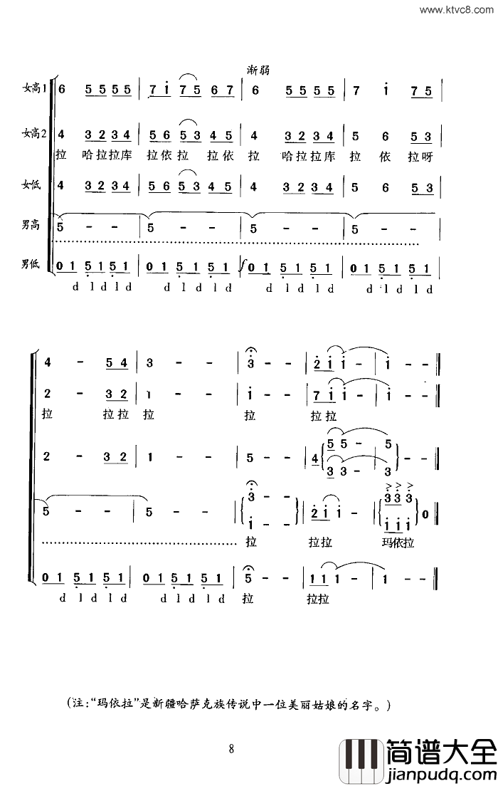 玛依拉瞿希贤编合唱简谱_北洋合唱团演唱